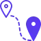 Icone com duas marcações de localização com um trajeto tracejado